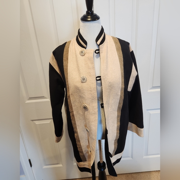 Venus imports duck canvas hemp cotton  blend jacket black cream Unisex Oversized - Picture 5 of 11